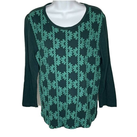J. Crew Factory Green Embroidered Pullover Sweater L 100% Cotton - Picture 1 of 8